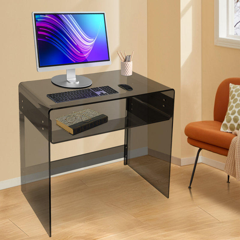 Modern Minimalist Office Study Acrylic Desk Ivy Bronx Color Black